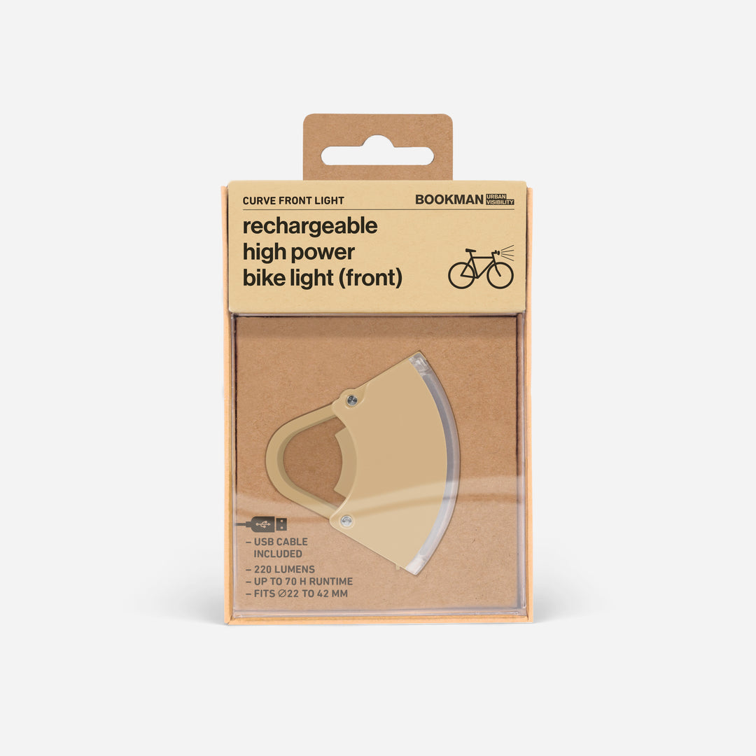 Curve front bicycle light in packaging #color_beige