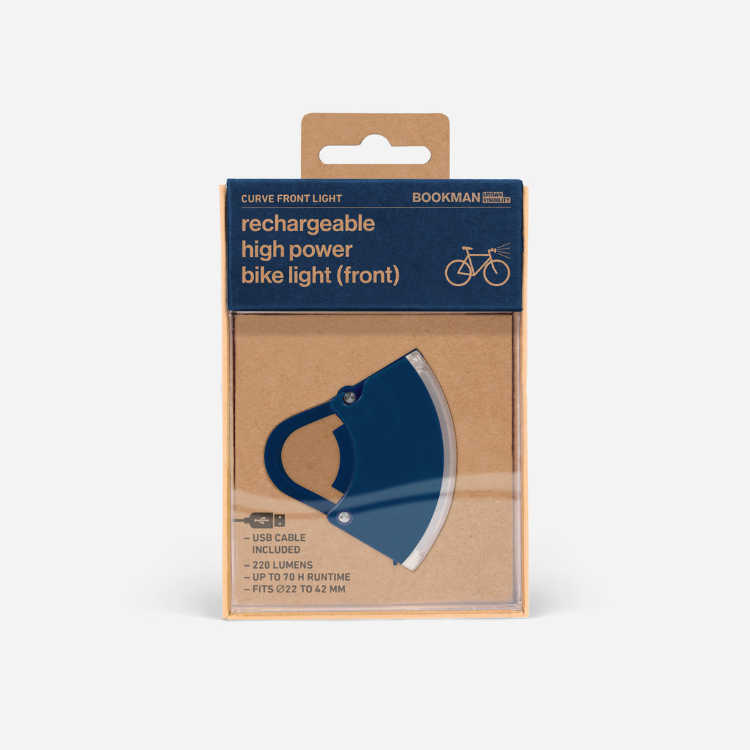 Curve front bicycle light in packaging #color_blue