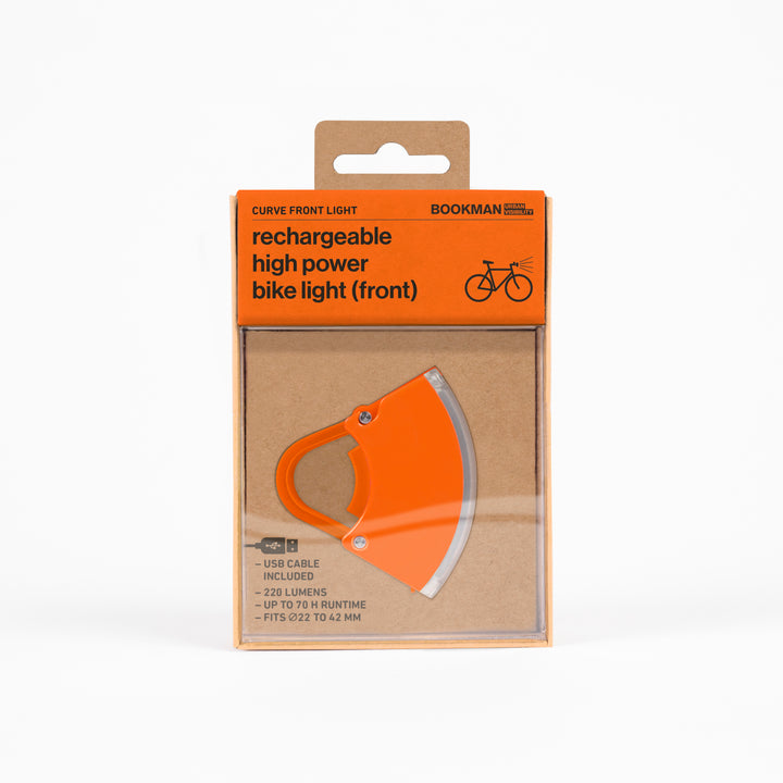 Curve front bicycle light in packaging #color_orange